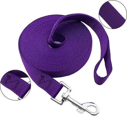 Nylon Training Dog Leash for Small Medium Large Dogs, 15ft 20ft 30ft 50ft Long Leash Dog/Puppy Lead for Obedience Recall Training, Camping (1" x 15ft, Purple)