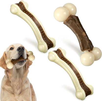Sosation 3 Pack Chew Toys for Aggressive Chewers, Bone Toys Nylon Beef Flavor Dog Teething Toys for Large/Medium/Small Puppies Breeds(Large, Mixed Style)