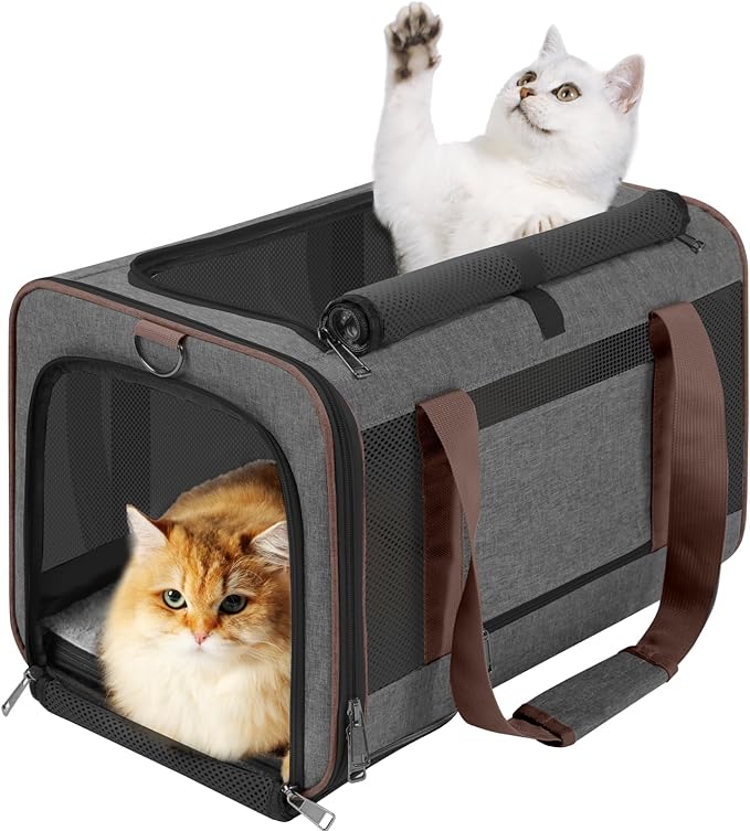 GAPZER Small Dog Carrier Cage Soft Chihuahua/Softshell Big Cat Carrier Maine Coon/Pet Taxi Carrying Bag Over 25lbs / Top Loader Travel Kennel Brown