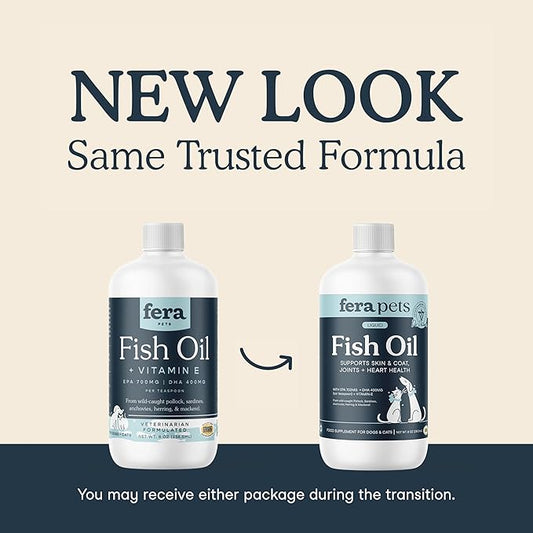 Fera Pets Fish Oil - Omega 3 for Dogs & Cats to Support Joints, Heart, Skin and Coat Health - Non GMO with Vitamin E - 16 oz