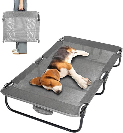everfront Dog Elevated Bed Foldable Portable Raised Bed Camping cot Outdoor Summer Dog Bed (Medium, Grey-Textilene)