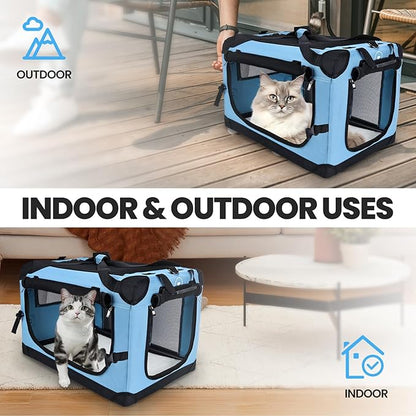 PEGIC Large Cat Carrier for Car Travel, Soft Sided Collapsible Pet Carrier for Outdoor and Indoor Uses, Roomy Extra Large Cat Carrier for 2 Kittens or Puppies Up to 50lbs (Teal)