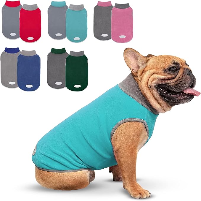 cyeollo 2 Pack Small Dog Sweater Stretchy Fleece Sweatshirt Boy Doggie Sweatshirt with Reflective Stripe Pullover Dog Clothes Pet Sweaters Turquoise & Grey