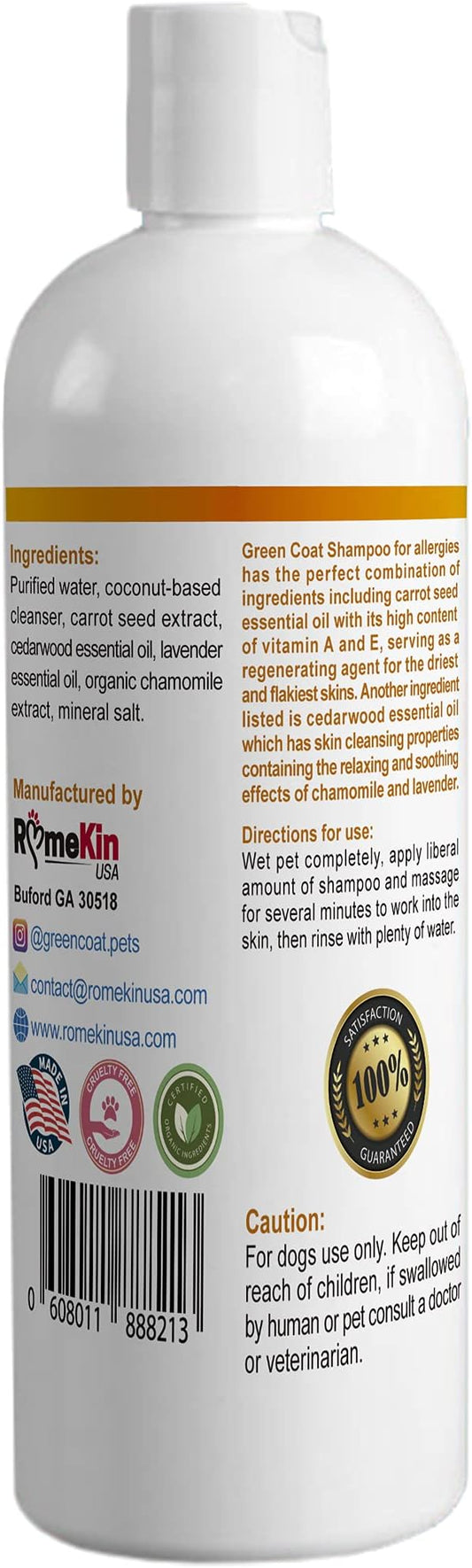 Green Coat All-Natural Dog Shampoo for Sensitive Skin | Natural and Organic Ingredients | Skin Cleansing Properties, Relieves Dry Itchy Skin | 16fl oz 473 ml.