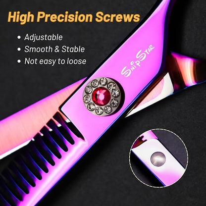 7" 33 Teeth Professional Dog Grooming Scissors, 25 Degree Curvature Pet Curved Chunker Thinning Shears, Japanese VG10 Steel Sharp, Smooth Cutting Scissors for Dogs Cats and Other Pets Face and Paws