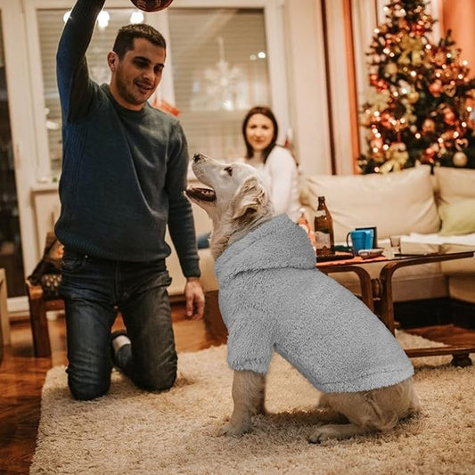 Fuzzy Dog Sweaters for Large Dogs Pet Hoodie Clothes Warm Coats Hooded Sweatshirt Dog Sweaters for Extra Large Dogs(Grey-XXL)