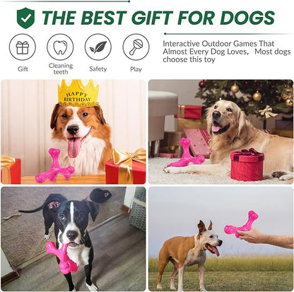 CVALIN Dog Chew Toys for Aggressive Chewers Large Breed,Indestructible Bones Toy，Durable Cleaning Toothbrush Natural Rubber Dog Toys… (Pink)