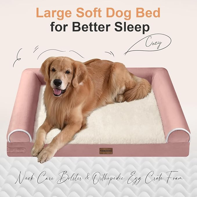 Large Dog Bed Orthopedic Washable: Beds Bolster XL Bed Big XLarge Dogs Memory Foam Couch Sofa Waterproof with Removable Cover - Pink
