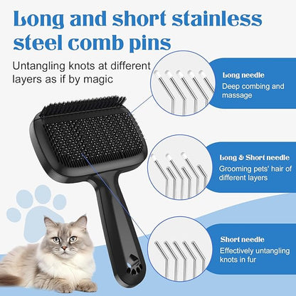 GracePals Self Cleaning Dog Brush for Shedding - Bristle Brush and Long/Short Needles Design, Skin Friendly, Slicker Deshedding Dog Brush, Hair Removal for Long & Short Haired Pets (Black)