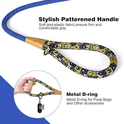lynxking Rope Dog Leash 6 FT with Comfortable Padded Handle, Highly Reflective Threads Leash for Small Medium Large Dogs (Blue, 2PCS Large 1/2in x 6ft-Rope Clasp)