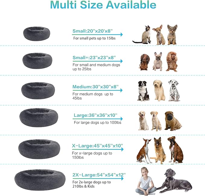 SAVFOX Calming Dog Bed, Anti Anxiety Dog Bed, Plush Donut Dog Bed for Small Dogs, Medium, Large & X-Large, Soft Fuzzy Comfy Dog Bed in Faux Fur, Cuddler Pet Bed, Washable, Multiple Sizes S-XL