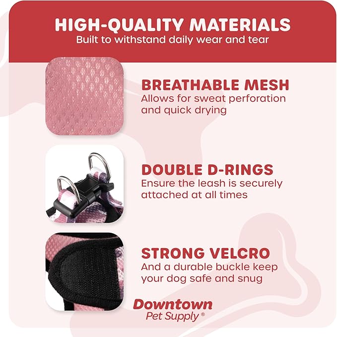 Downtown Pet Supply Step-in Dog Harness – No Pull, Adjustable Padded Mesh with Reflective Trim, Secure Buckle Strap – Comfortable & Breathable Small Dog Harness, Medium, Pink Camo