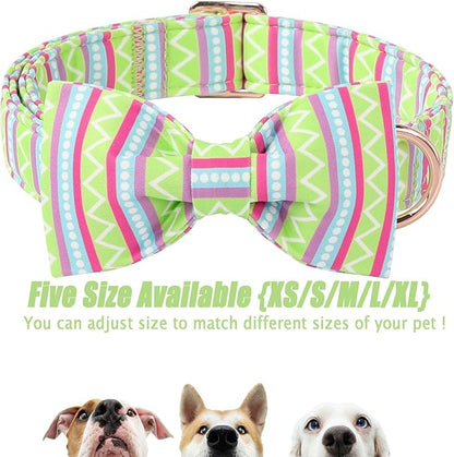Easter Dog Collar with Bow Tie - Geometry Easter Bowtie Dog Collar Adjustable Heavy Duty Spring Easter Dog Collars for Small Medium Large Dogs L