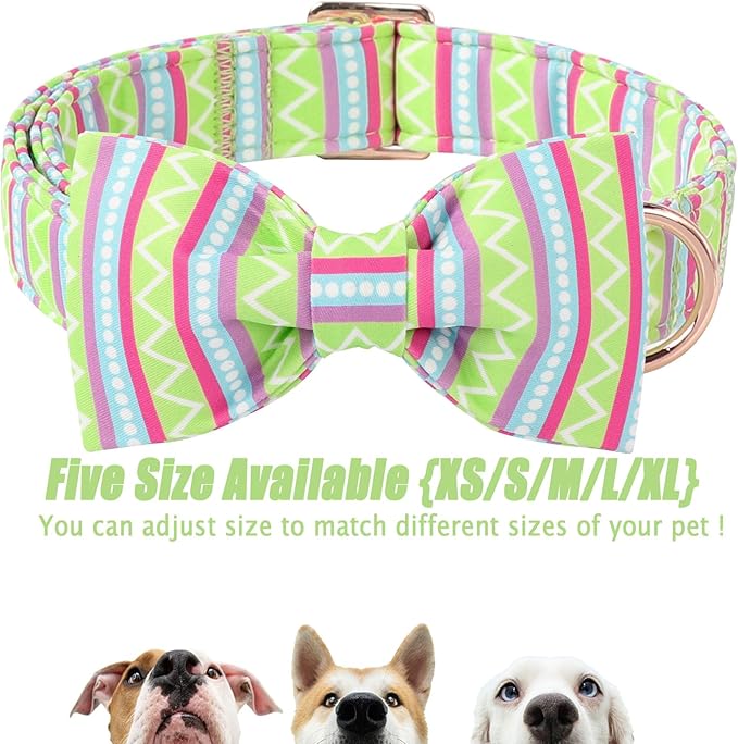 Easter Dog Collar with Bow Tie - Geometry Easter Bowtie Dog Collar Adjustable Heavy Duty Spring Easter Dog Collars for Small Medium Large Dogs XS