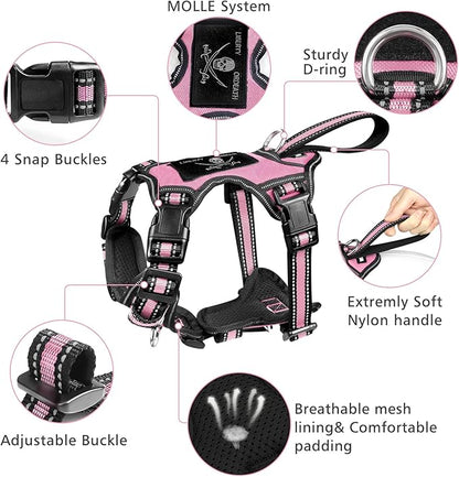 WINSEE Pet Harness Collar and Leash Set, All-in-one Reflective Dog Harness No Pull with Adjustable Buckles for Puppies, Small, Medium, Large, and Extra-Large Dogs (Small, Pink)