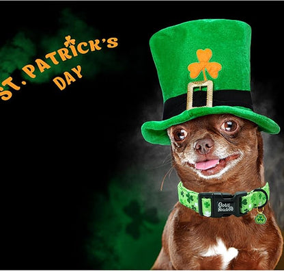 St Patrick's Day Dog Collar-Trefoil Spring Adjustable Cute Pet Collars Green Soft Cotton Holiday Puppy Collar Necklace Gift for Small Dogs