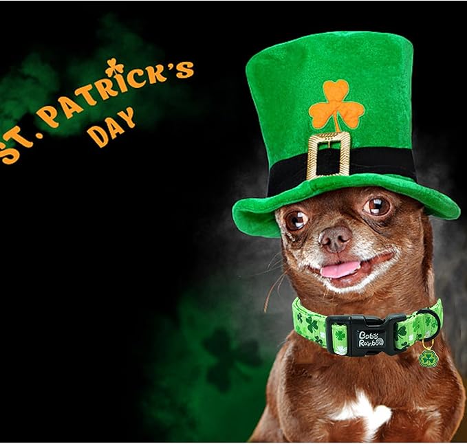 St Patrick's Day Dog Collar-Trefoil Spring Adjustable Cute Pet Collars Green Soft Cotton Holiday Puppy Collar Necklace Gift for Medium Dogs