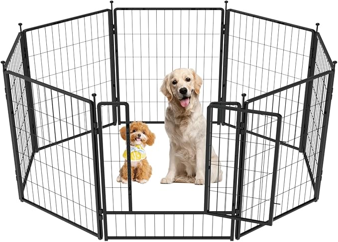 PETREEK Dog Playpen 42 inch 8 Panels for Indoor & Outdoor Use – Heavy-Duty Metal Pet Fence with Ground Stakes, Rounded Ball Tops for Safety, Stable & Foldable Design, Easy to Assemble