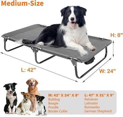 everfront Dog Elevated Bed Foldable Portable Raised Bed Camping cot Outdoor Summer Dog Bed (Medium, Grey-Textilene)