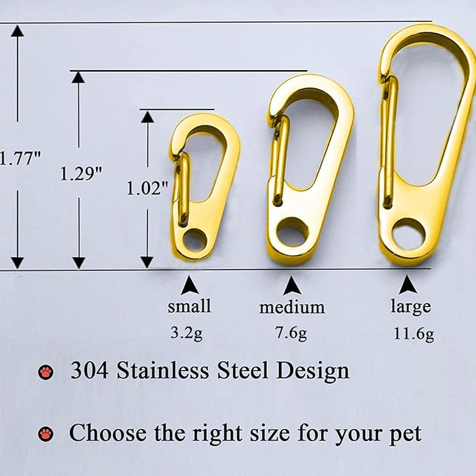 Dog Tag Clips / 2 Pack/Multiple Size 304 Stainless Steel Quick Clip with Rings/Easy Change Dog Cat ID Tag Holder for Small pet Collars and Harnesses.(2 Small Gold)