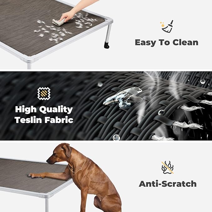 Veehoo Chewproof Elevated Dog Bed - Cooling Raised Pet Cot, Breathable Mesh, Washable & Non-Slip for Large Dogs, Indoor/Outdoor, Brown Mat and Silver Metal Frame, 59x37inches (Model CWC2203B03)