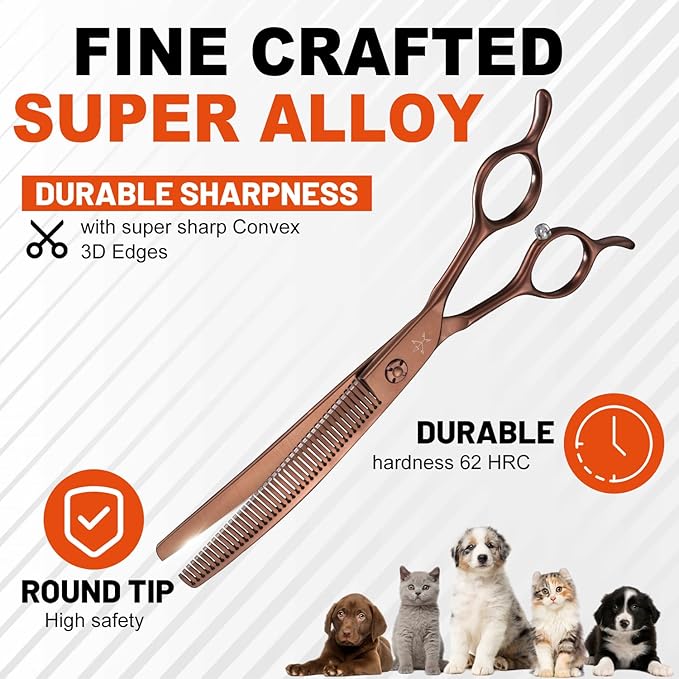 High-end Professional Dog Grooming Curved Thinning Scissors Teeth Blending Shears Pet Texturizing Thinner Blender Shears 7 Inch Extremely Very Sharp Made Of Stainless Steel Alloy For Dog Cat Groomer