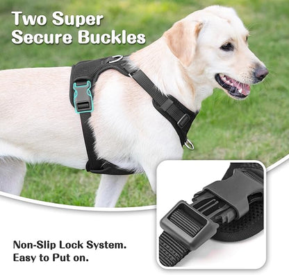 No Pull Dog Harness for Small Medium Large Dogs - Adjustable 2 Layer Mesh Dog Vest with Dual Clip, Escape Proof, Quick Release, Lightweight Breathable Mesh for Walking Hiking (Black,L)