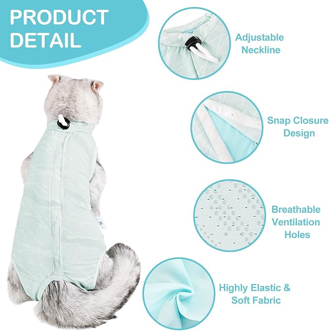 Coppthinktu Cat Recovery Suit Cat Onesie for Cats After Surgery, Breathable Cats Surgery Recovery Suit Female for Abdominal Wounds, Kitten Surgical Suit E-Collar Alternative After Spay Anti Licking