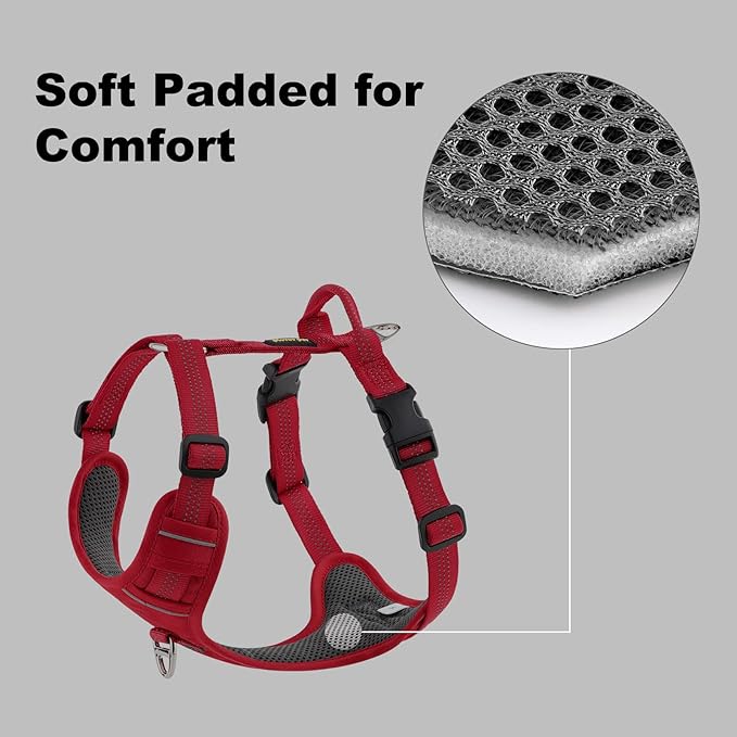 Plutus Pet No Pull Dog Harness, Reflective Adjustable Dog Vest Harness with Handle, Escape Proof, Soft Padded for Small Medium Large Dogs (Red, M)