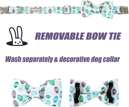 Easter Dog Collar with Bow Tie - Adjustable Easter Eggs Dog Collar Classic Bowtie Metal Buckle Puppy Collars for Small Medium Large Dogs XL