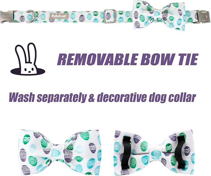 Easter Dog Collar with Bow Tie - Adjustable Easter Eggs Dog Collar Classic Bowtie Metal Buckle Puppy Collars for Small Medium Large Dogs XS