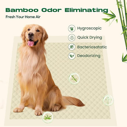 DOGGO DOUG Puppy Pads 50 Count Small 30x36in Bamboo Training Pads Deodorizing Leakproof Quick Drying Dog Pee Pads Super Absorbent Disposable Pee Pads for Dogs with Adhesive Tabs