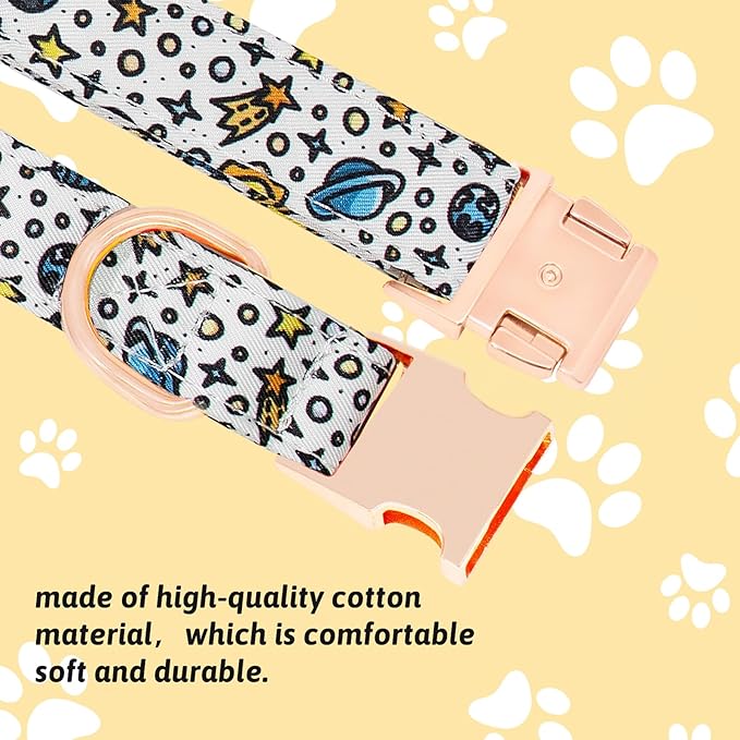 Dog Collar and Leash Set Girls Adjustable Puppy Collars with Floral Bow Tie for Small Medium Large Female Dogs, Solar System, L