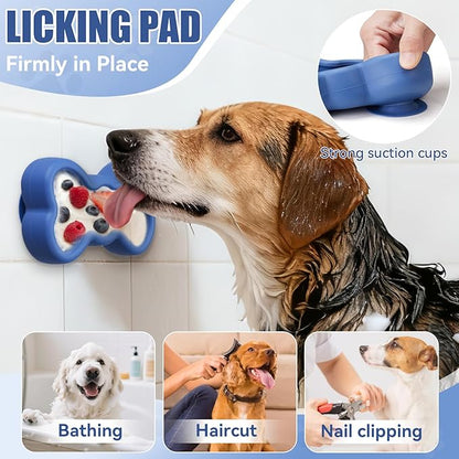 Lick Mat for Dogs, Animire Anti-Spilled Bow Tie Lick Bowls for Anxiety Relief, Silicone Slow Feeder Licking Pad with Suction Cups, Freezeable Dog Enrichment Toy for Boredom(Dark Blue,S)
