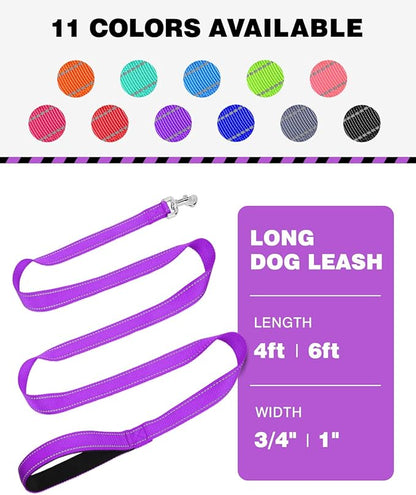 4FT Reflective Nylon Dog Leash with Soft Padded Handle for Walking, Running and Training, Supports Small Medium and Large Dogs (Purple, 1 Inch Wide)