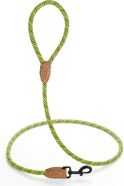 Mile High Life | Mountain Climbing Dog Rope Leash with Heavy Duty Metal Sturdy Clasp | Genuine Leather Tailored Connection with Strong Stitches (Lime Green, 60 Inch (Pack of 1))
