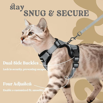 rabbitgoo Cat Harness and Leash for Walking, Escape Proof Soft Adjustable Vest Harnesses for Cats, Easy Control Breathable Reflective Strips Jacket, Grey, XXS