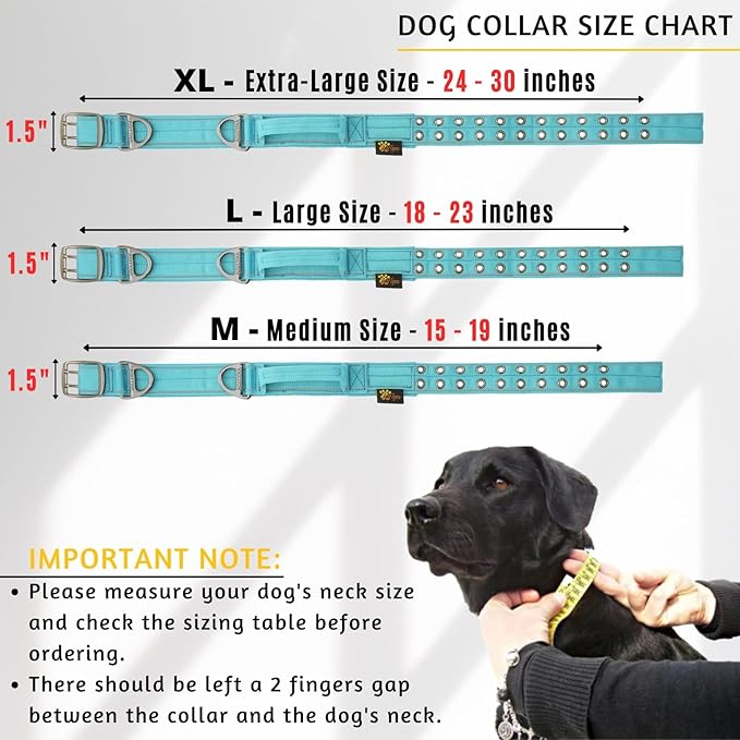 ADITYNA Heavy Duty Dog Collar for Extra-Large Dogs - Reflective Blue Collar with Handle for Training, and Walking - Wide, Thick, Tactical, Soft Neoprene Padded