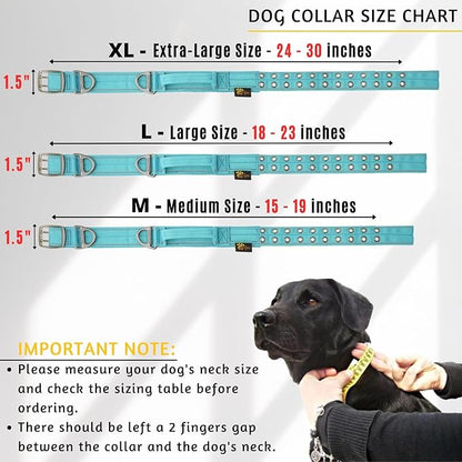 ADITYNA Heavy Duty Dog Collar for Extra-Large Dogs - Reflective Blue Collar with Handle for Training, and Walking - Wide, Thick, Tactical, Soft Neoprene Padded