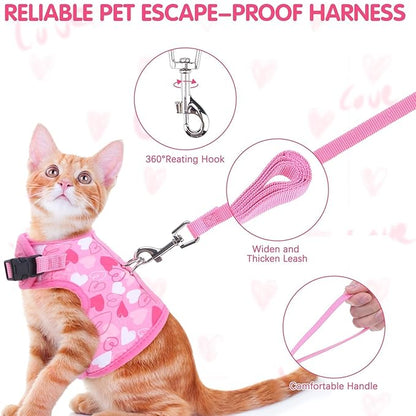 BINGPET Cat Harness and Leash Set Escape Proof for Walking,Step-in Harness with Lightweight Soft Breathable Mesh,Adjustable Easy Control Harness for Kitten Puppy Small Medium Large Cats(Heart,M)