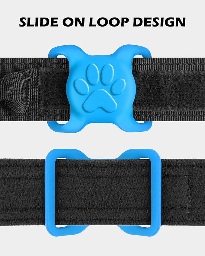 Dynmeow Dog Cat Collar Holder Compatible with Airtag, Anti-Lost Silcione Holder for 1.2 and 1.5 inch Wide Collar, Blue, L(1 Pack)