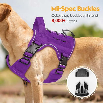 Heavy-Duty Tactical Dog Harness for Large Dogs, No Pull Adjustable Reflective Pet Vest with Molle System, K9 Military-Grade Control for Service Training, Outdoor & 10+ Breeds, Purple, Small
