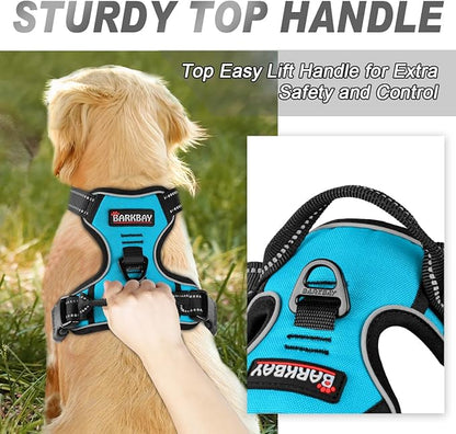 BARKBAY No Pull Dog Harness Front Clip Heavy Duty Reflective Easy Control Handle for Large Dog Walking(Blue,S)
