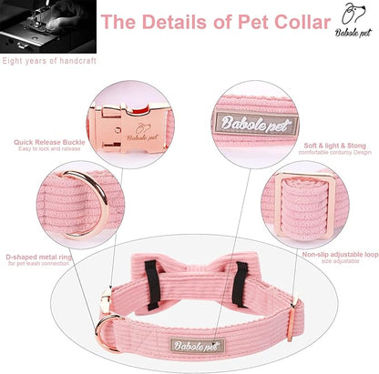 Pink Dog Collars for Large Dog,Cute Corduroy Dog Collar with Bow Tie Safety Metal Buckle Adjustable Puppy Collars for Small Medium Large Boy&Girl Dogs,XL-Neck 16"-26"
