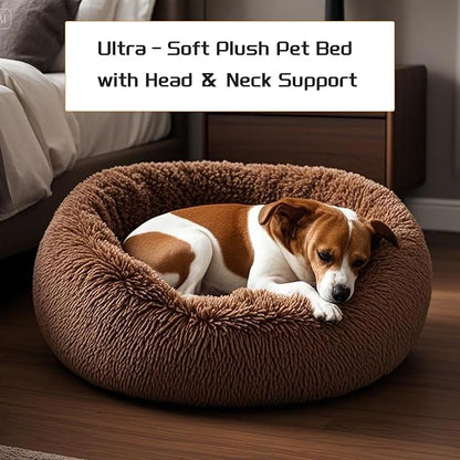 Comfort Donut Dog Bed for Small Dogs, Cat Bed & Pet Bed for Indoor Use, Medium Size with Soft Plush, Round Dog Beds for Large Dogs and Cats (Coffee, 20''Lx20''Wx8''Th)