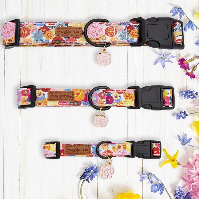 Faygarsle Floral Dog Collar for Girls and Female Dogs Soft and Fancy Pet Collar with Flower Design Ideal Pink Dog Collar for Small Medium Large Dogs M