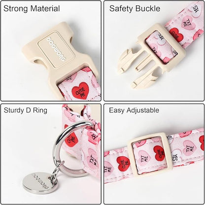 DOGWONG Valentine's Dog Collar, Adjustable Durable Pink Heart Dog Collar Cute Girl Dog Collar for Small Medium Dogs