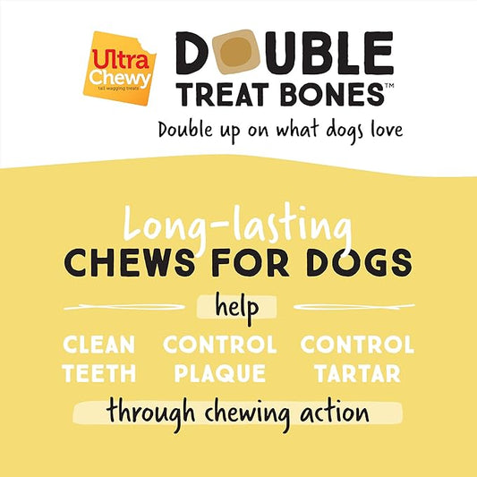Ultra Chewy Yogurt with Banana Double Treat Bones: Long-Lasting Dog Treats Made in USA for Large and Small Breeds, Highly Digestible, Ideal for Aggressive Chewers (12 Count)