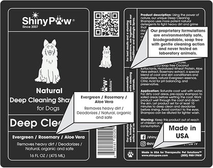 Shiny Paw Natural Deep Cleaning Organic Dog Shampoo 16 oz | Dog Itching Skin Relief with Evergreen, Aloe & Rosemary | Natural Dog Shampoo for Smelly Dogs