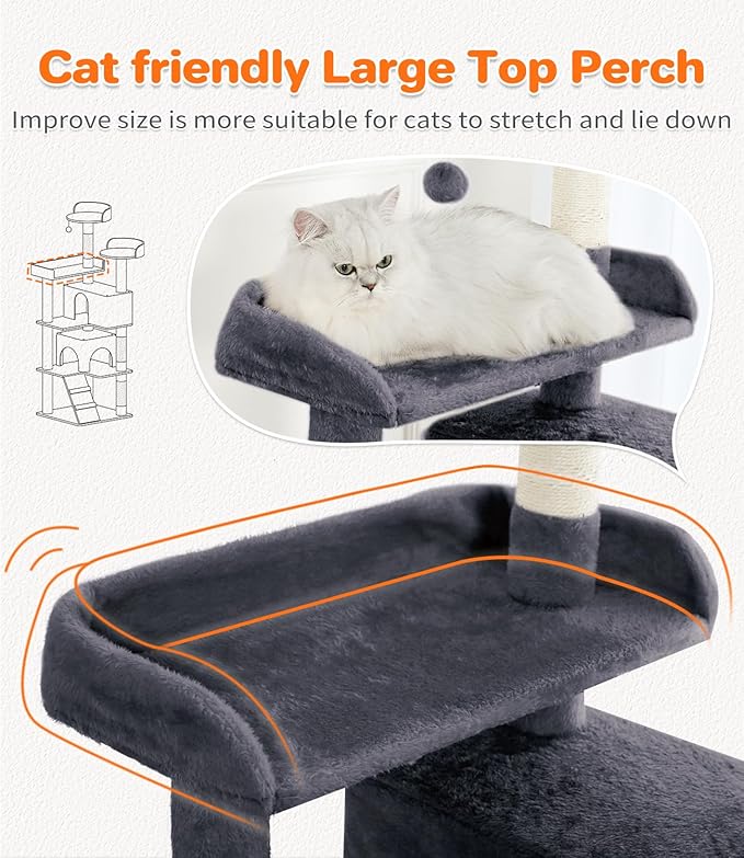 Made4Pets Cat Tree Tower 56in Cat Tower for Indoor Cats Kitten Tree Multi-Level Cat Tree with 2 Condo Furniture Activity Center with Scratching Posts Funny Toys Kittens Pet Play House, Grey